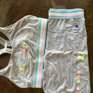 Champion Gray Activewear Set with Pastel Stripes